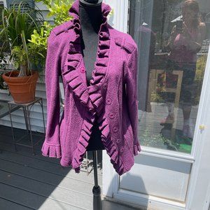 Janakos Purple Boiled Wool Cardigan Sweater Size S - image 1